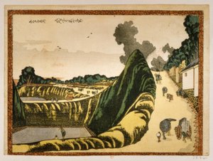 Aldeia na estrada de Ushigafuchi para Kudan de Katsushika Hokusai
