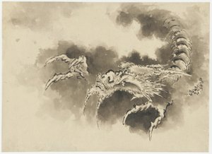 Dragão emergindo das nuvens, período Edo (tinta no papel) de Katsushika Hokusai