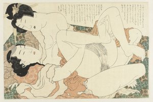 Casal fazendo amor A planta Adonis (título da série) Fukujuso (título da série) de Katsushika Hokusai