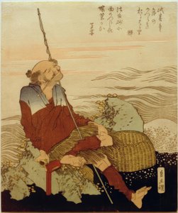 Pescador na praia de Katsushika Hokusai