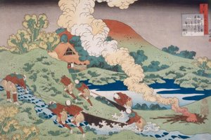 Os pescadores estão puxando uma rede de Katsushika Hokusai