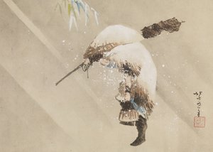 Pescador que leva a sua rede na neve, c. 1821 (tinta, cor, e gofun sobre papel) de Katsushika Hokusai