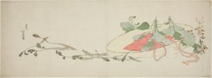 Flores e verduras de primavera em um chapéu de Katsushika Hokusai