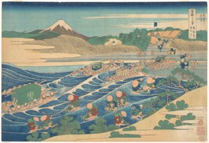 O Monte Fuji visto de Kanaya, na Tōkaidō (Tōkaidō Kanaya no Fuji), da série «Trinta e seis vistas do Monte Fuji» (Fugaku sanjūrokkei) de Katsushika Hokusai