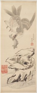 Falcão e peixe, final do século XVIII e início do século XIX. de Katsushika Hokusai