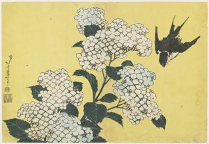 Hortênsia e andorinha, c. 1832 de Katsushika Hokusai