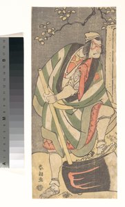 Ichikawa Ebizō (V. Danjūrō) no papel de Mongaku Shonin, disfarçado de Yamagatsu, da peça *Kin no Menuki Minamotoya Kakutsuba* de Katsushika Hokusai