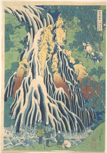 Cascata de Kirifuri na Montanha Kurokami, em Shimotsuke (Shimotsuke Kurokamiyama Kirifuri no taki), da série «Um passeio pelas cascatas de várias províncias» (Shokoku taki meguri) de Katsushika Hokusai