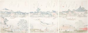 Komagata Hall e O-umaya River Bank, da série "A Selection of Horses (Uma zukushi)" de Katsushika Hokusai
