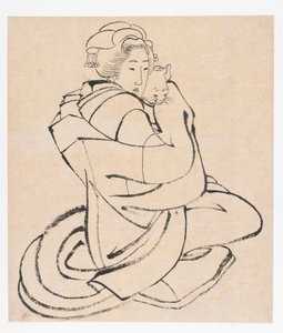 Lady Holding a Cat, período Edo, ca. década de 1810. de Katsushika Hokusai