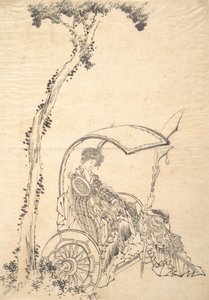Senhora em uma carruagem. de Katsushika Hokusai
