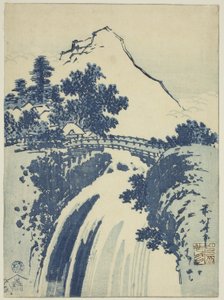 Paisagem com cachoeira, de uma série sem título de estampas chuban de Katsushika Hokusai