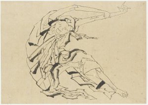 Homem armado longo que se alonga, período de Edo (tinta em papel) de Katsushika Hokusai