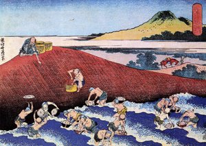 Mil vistas do oceano, Japão: pescadores na costa. (Imprimir de Katsushika Hokusai