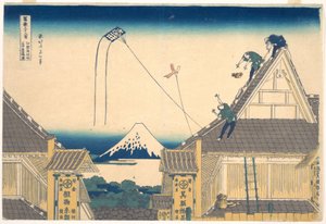 Loja Mitsui em Surugachō, em Edo (Edo Surugachō Mitsui mise ryaku zu), da série «Trinta e seis vistas do Monte Fuji» (Fugaku sanjūrokkei) de Katsushika Hokusai