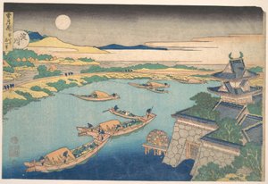 Luar no rio Yodo (Yodogawa), da série «Neve, Lua e Flores» (Setsugekka) de Katsushika Hokusai