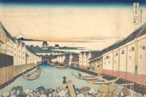 Nihonbashi em Edo Edo Nihonbashi, da série Trinta e Seis Vistas do Monte Fuji ..., ca. 1830-32. de Katsushika Hokusai