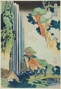 Ono Falls on the Kisokaidō Road (Kisokaidō Ono no bakufu), da série Tour of the Waterfalls in Various Provinces (Shokoku taki meguri) de Katsushika Hokusai