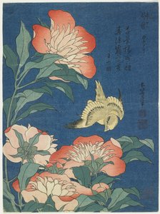 Peônias e Canárias, c. 1833 de Katsushika Hokusai