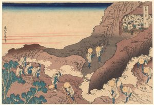 Peregrinos a subir o pico, da série «Trinta e seis vistas do Monte Fuji» de Katsushika Hokusai