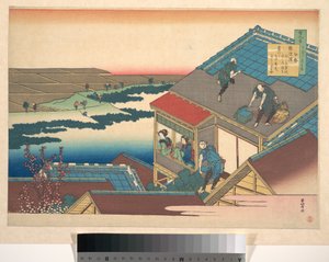 Poema de Ise, da série «Cem Poemas Explicados pela Enfermeira» (Hyakunin isshu uba ga etoki) de Katsushika Hokusai