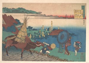 Poema de Motoyoshi Shinnō, da série «Cem Poemas Explicados pela Ama» (Hyakunin isshu uba ga etoki) de Katsushika Hokusai
