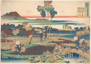 Poema de Tenchi Tennō, da série «Cem Poemas Explicados pela Enfermeira» (Hyakunin isshu uba ga etoki) de Katsushika Hokusai