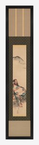Poeta Semimaru com seu alaúde em um saco, período Edo, 1839. de Katsushika Hokusai