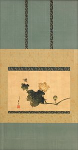 Abóbora e videira e cavalo voam, período Edo, c.1825 (tinta e cor na seda) de Katsushika Hokusai
