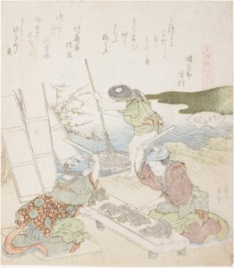 Reciclagem de papel, ilustração para The Fulling-block Shell de Katsushika Hokusai