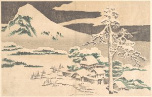 Aldeia à Beira-Mar no Inverno, do Álbum de Imagens Realistas de Hokusai (Hokusai shashin gafu) de Katsushika Hokusai