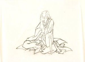 Ancião sentado, apoiado numa bengala de Katsushika Hokusai