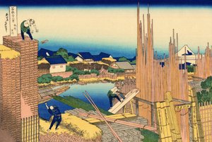 Série de 36 vistas do Monte Fuji: a serração em Honjo, Japão - Impressão de Katsushika Hokusai (1760-1849) (escola ukiyo-e) 1830-1833 estado A Pushkin Museum of Fine Arts, Moscovo de Katsushika Hokusai