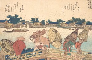 Chuveiro na ponte New Yanagi, 1806. de Katsushika Hokusai