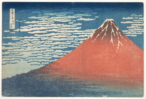 Vento do Sul, Céu Limpo (Gaifū kaisei), também conhecido como «Fuji Vermelho», da série «Trinta e seis vistas do Monte Fuji» (Fugaku sanjūrokkei) de Katsushika Hokusai