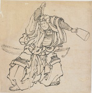 Guerreiro de pé em armadura completa, final do século 18 e início do século 19. de Katsushika Hokusai