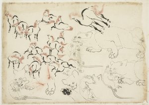 Studies of Horses, Cats and Rats (de "Hokusai Manga"), c.1815-1849 (tinta e cor no papel) de Katsushika Hokusai