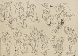 Estudos de peregrinos coxos, período Edo (tinta sobre papel) de Katsushika Hokusai