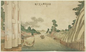 Rio Sumida visto da ponte de Azuma (Azumabashi yori Sumida wo miru no zu), de um grupo de paisagens de estilo ocidental de Katsushika Hokusai