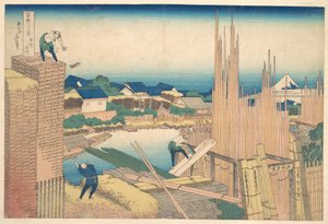 Tatekawa em Honjō (Honjō Tatekawa), da série «Trinta e seis vistas do Monte Fuji» (Fugaku sanjūrokkei) de Katsushika Hokusai