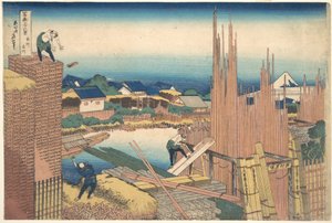 Tatekawa em Honjō (Honjō Tatekawa), da série «Trinta e seis vistas do Monte Fuji» (Fugaku sanjūrokkei) de Katsushika Hokusai
