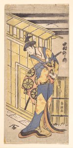 O ator Nakamura Noshio II, num papel feminino, segurando um shakuhachi (flauta de bambu) de Katsushika Hokusai