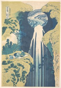 As Cascatas de Amida nos confins da Estrada de Kisokaidō (Kisoji no oku Amida-ga-taki), da série «Um Percurso pelas Cascatas de Várias Províncias» (Shokoku taki meguri) de Katsushika Hokusai