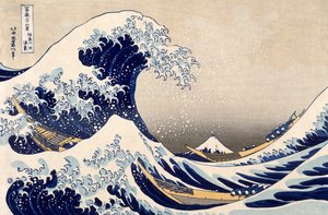 A Grande Onda de Kanagawa, da série &39;36 Vistas do Monte. Fuji &39;, 1831 (impressão em xilogravura colorida à mão)