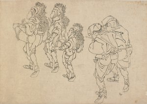 A Dança do Leão, final do século XVIII e início do século XIX. de Katsushika Hokusai