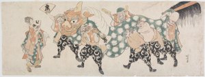 Os Sete Deuses da Boa Sorte na Dança do Leão de Katsushika Hokusai