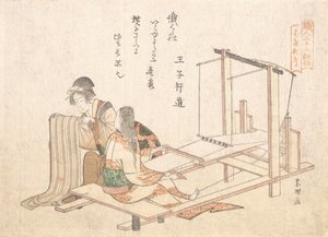 A Fábrica de Tecelagem, c. 1802. de Katsushika Hokusai