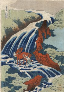 Cascata de Yoshitsune para lavagem de cavalos em Yoshino, província de Izumi de Katsushika Hokusai
