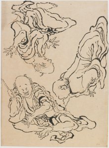 Três homens gesticulando, final do século 18 e início do século 19. de Katsushika Hokusai