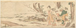 Três mulheres por uma lagoa de Katsushika Hokusai